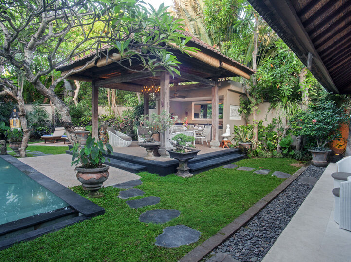 View across garden from guest suites