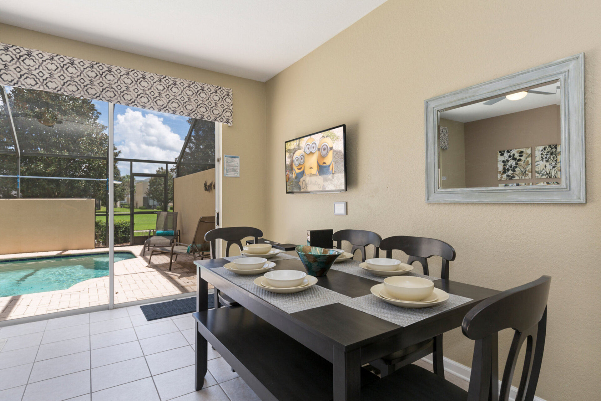 Enjoy a family meal at the dining room table with seating for 6