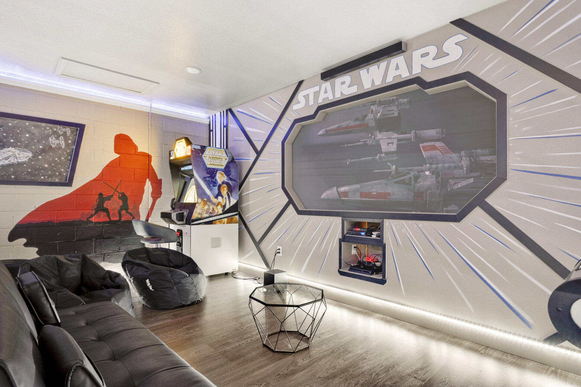 Watch some of your favorite galactic movies on the projection screen