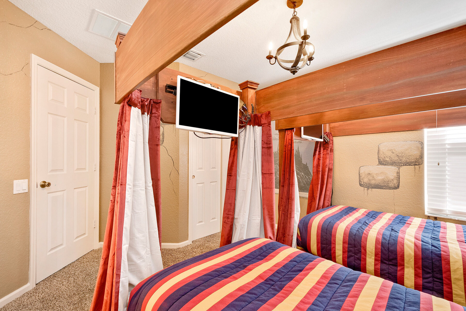 Each bed is custom built with an 18-inch TV