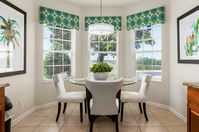 A kitchen nook with a beautiful view
