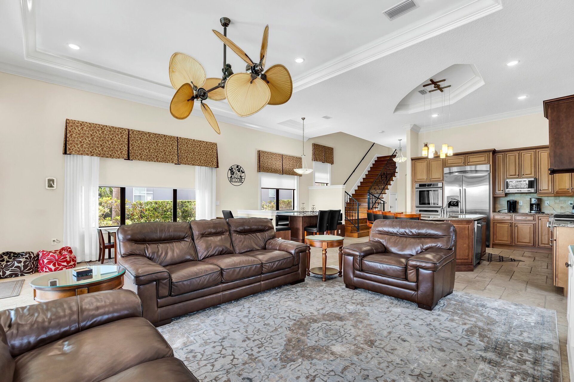 Sit back and relax in your lush leather sofas