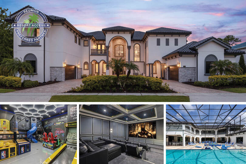 Vacation in luxury in this 12 bed, 13,687 sq. ft., 1 acre lot, south facing screened-in pool with theater room, 3 games  rooms, & gym  | PHOTOS TAKEN: February 2024