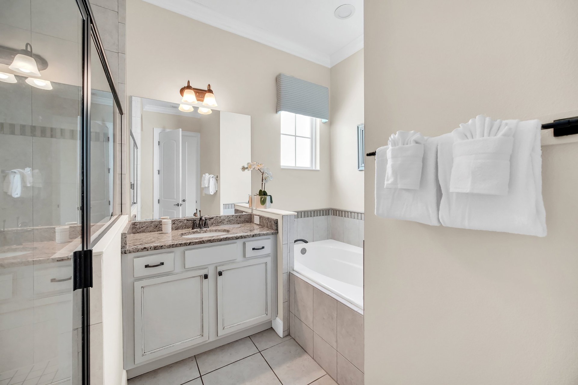 Enjoy this gorgeous bathroom with separate shower and tub