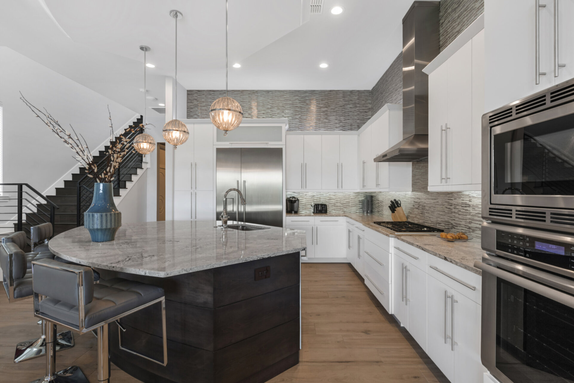 The kitchen has stainless steel appliances