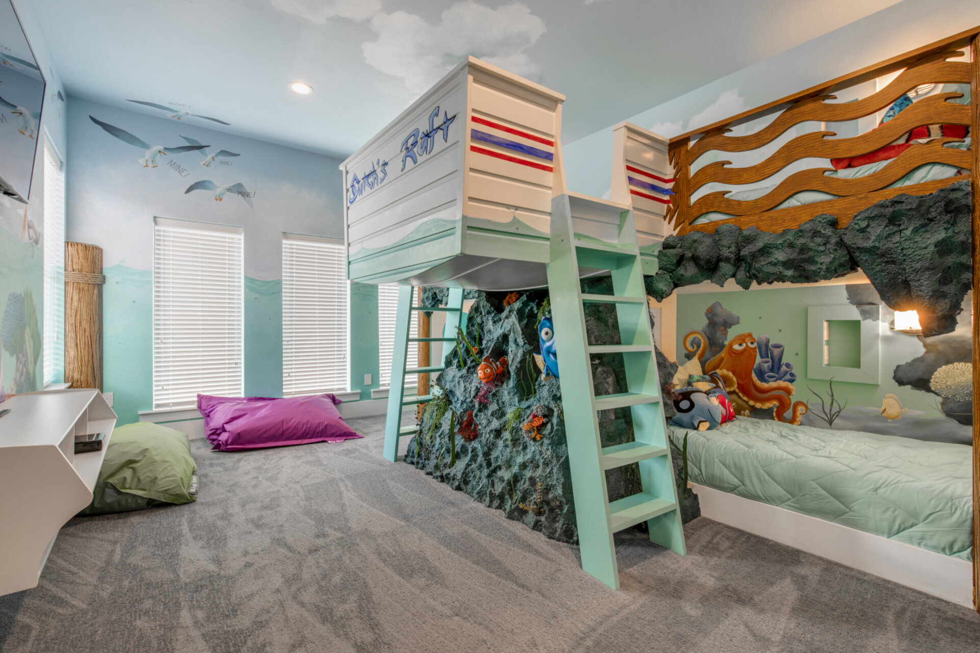 The kids bedroom with custom bunk beds