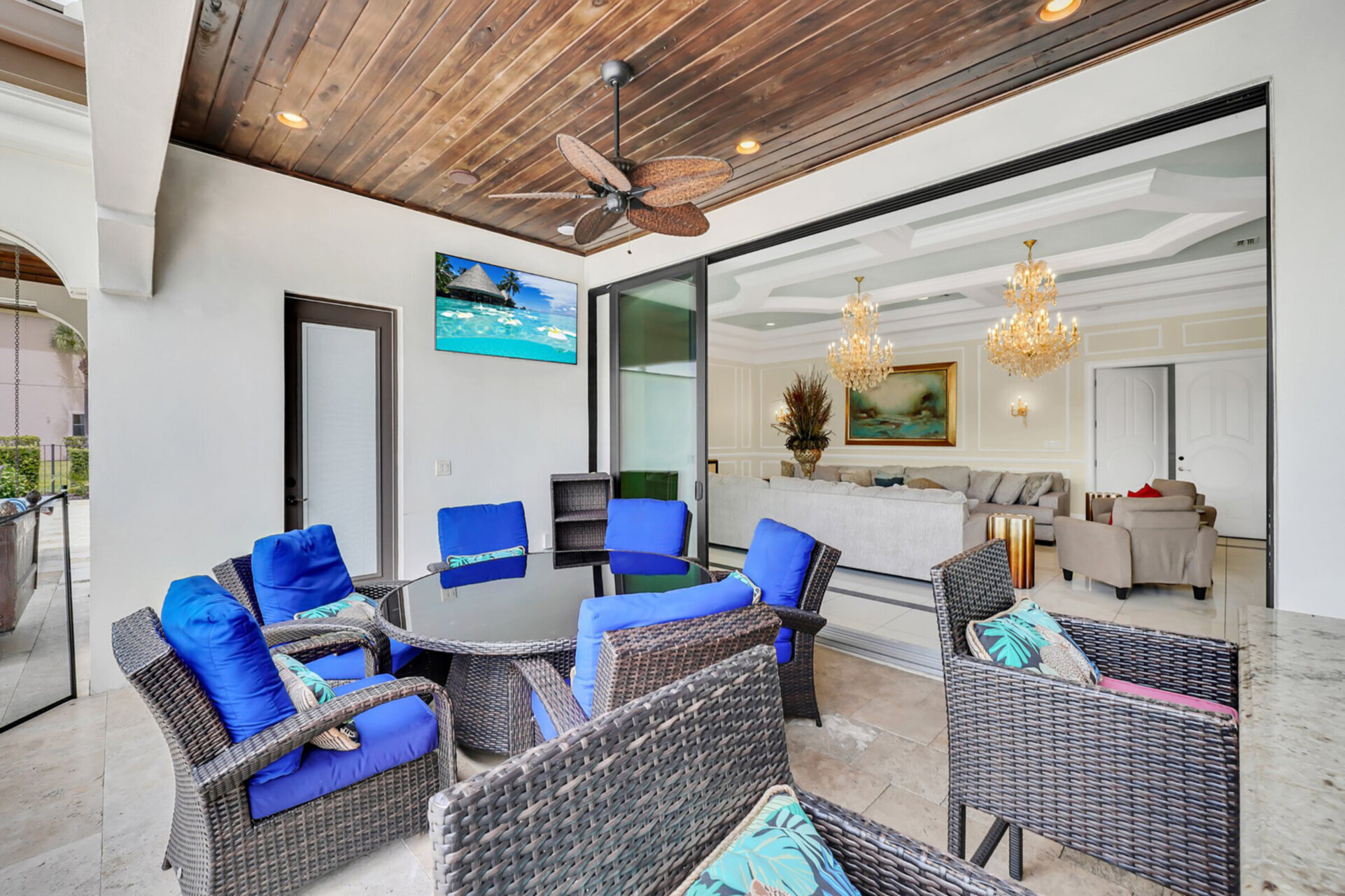The family can join together on the outdoor patio
