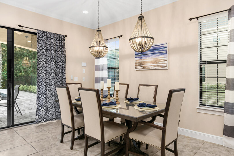 The dining space seats 6