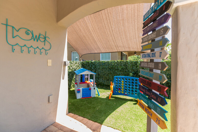 A kids play area by the pool