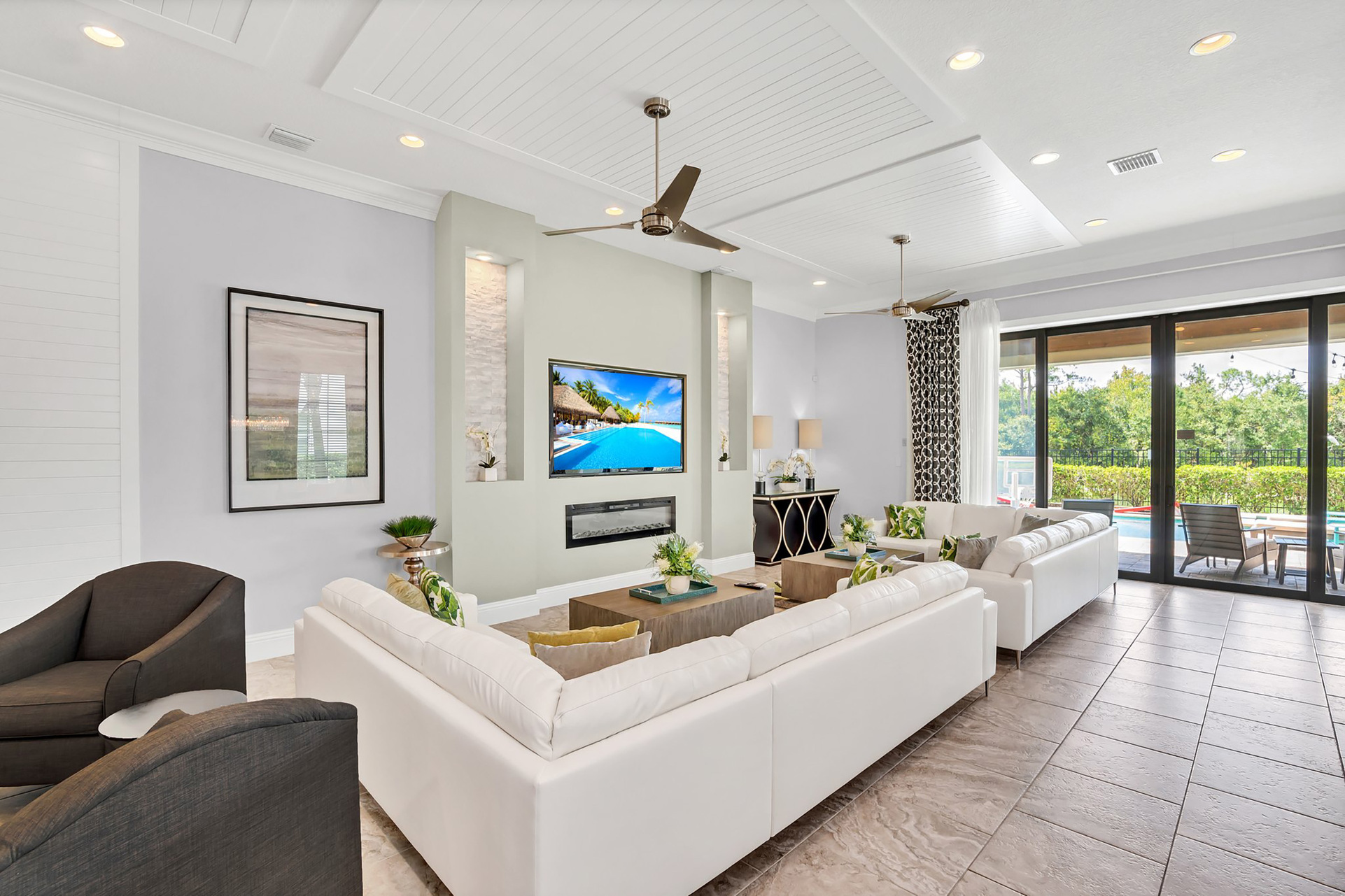 Relax and catch your favorite TV show in the 80-inch SMART TV
(Disclaimer: Fireplace(s) not allowed for guest use, homeowner use only)