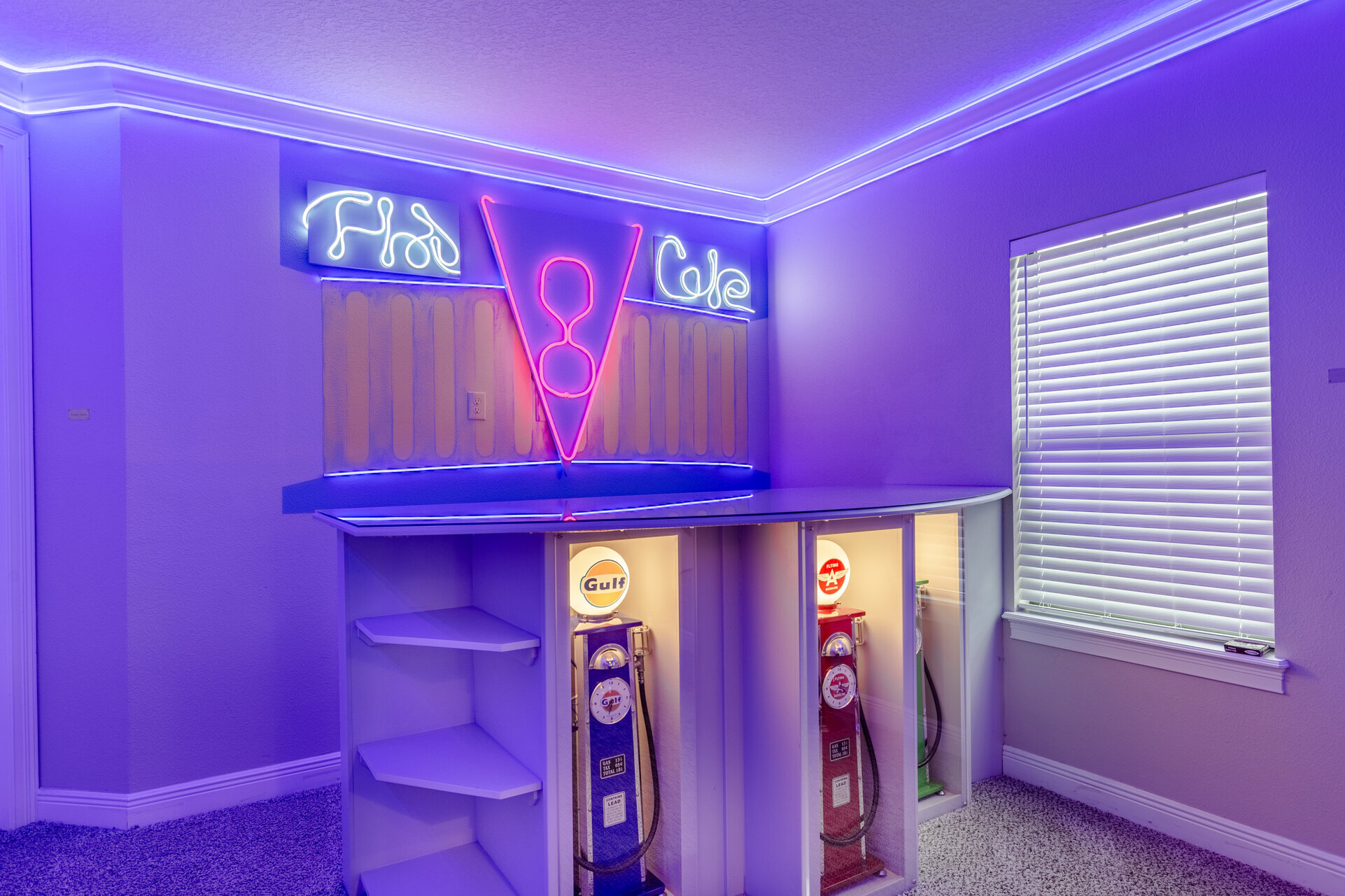 Enjoy a snack or a drink at this fun diner bar area