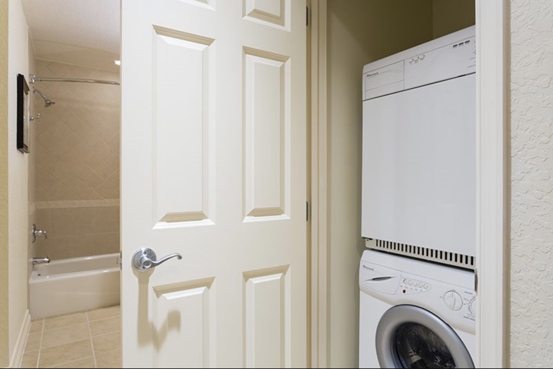 Washer and dryer located right inside the home for your convenience