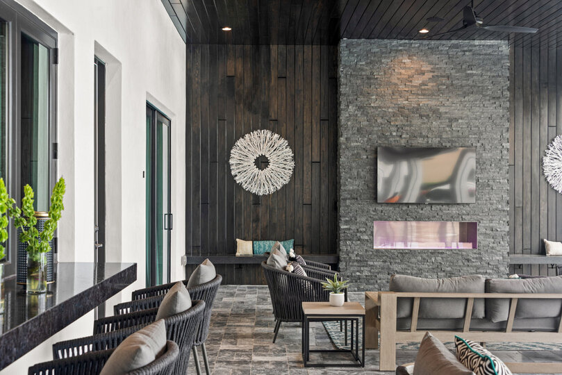 This luxurious patio has a SMART TV for watching a movie in the fresh air
