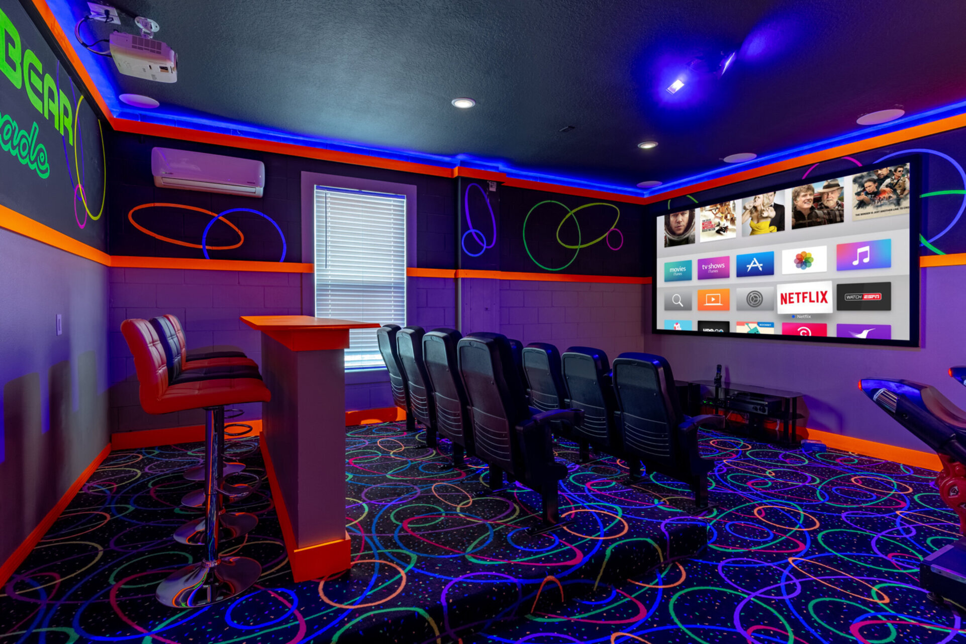 Never lack entertainment with the home theater/game room!