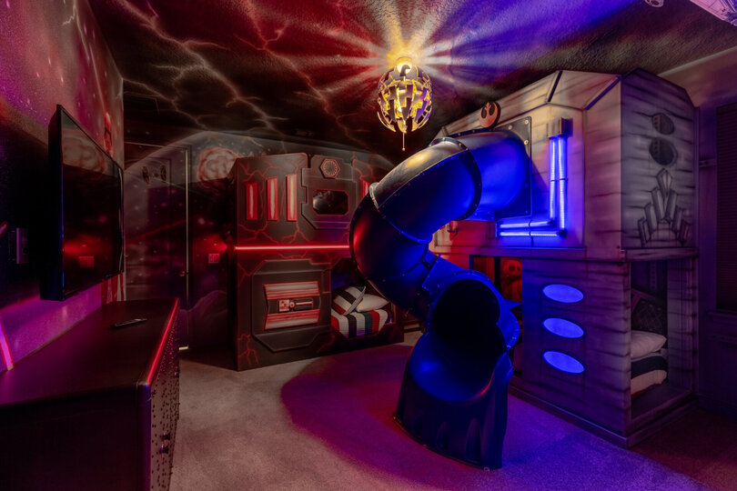 Kids can choose from 2 sets of bunkbeds to retreat to after saving the galaxy.
