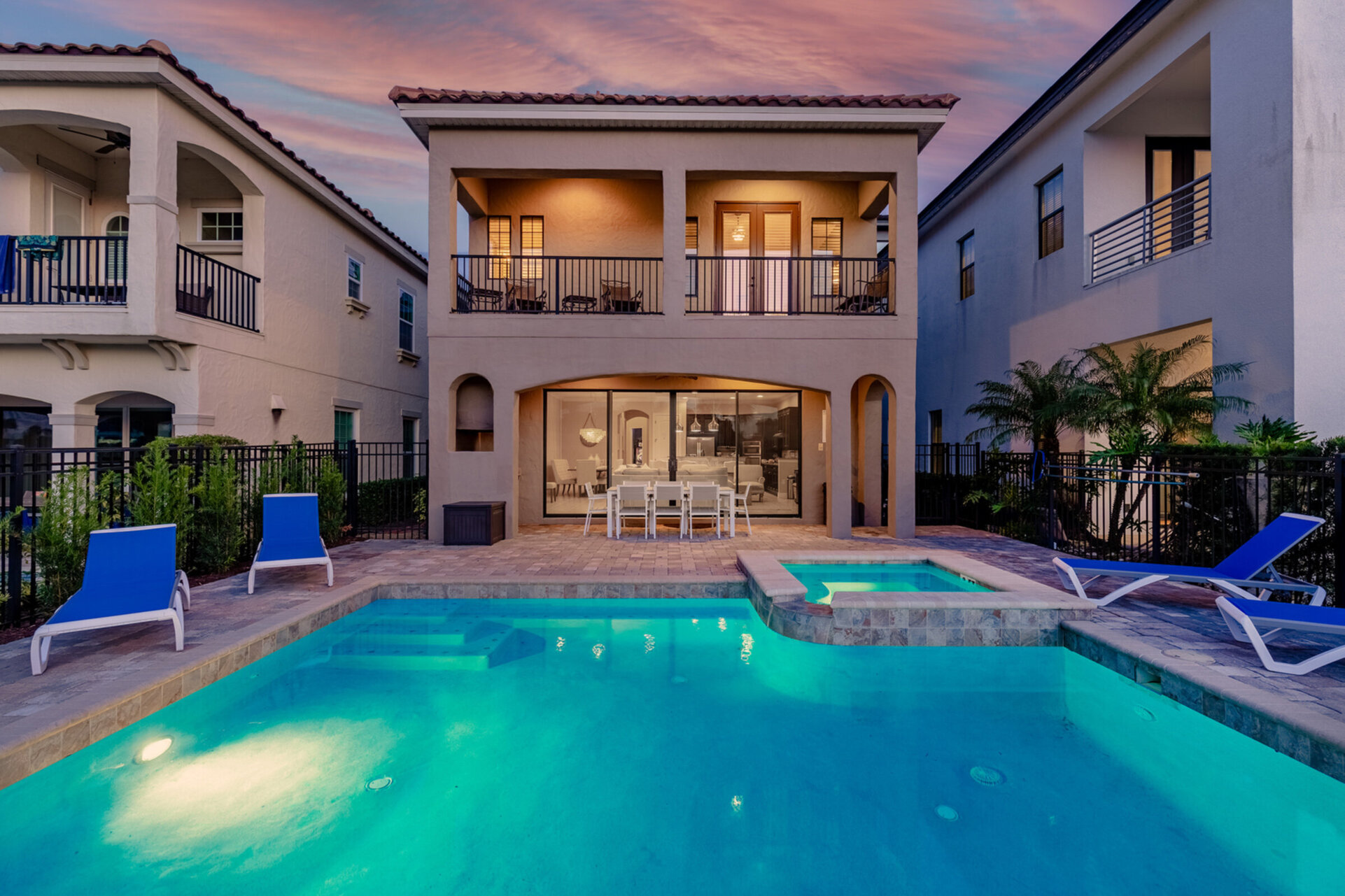 Complete your evening while relaxing by your own private pool and spillover spa