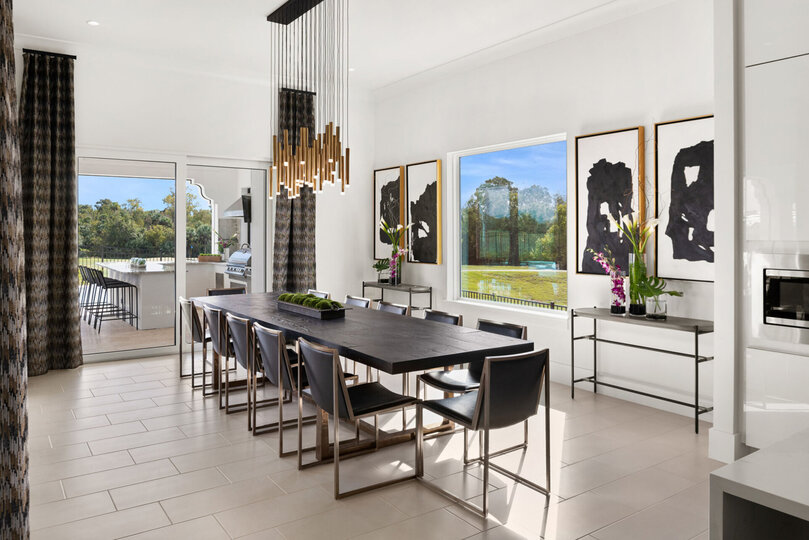 The formal dining table with a view is perfect for enjoying delicious meals