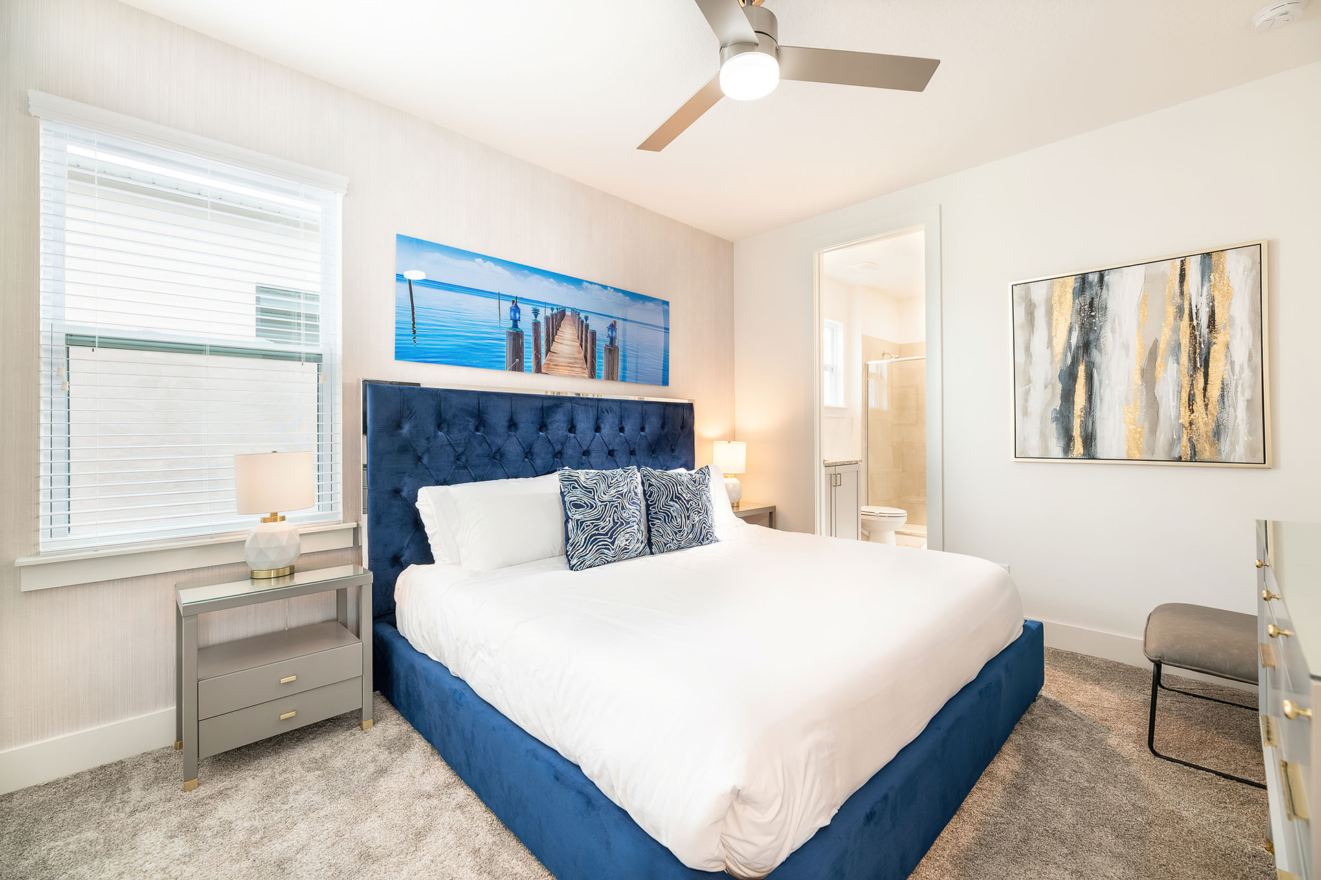 This second-floor master suite has a king-sized bed and en suite bathroom