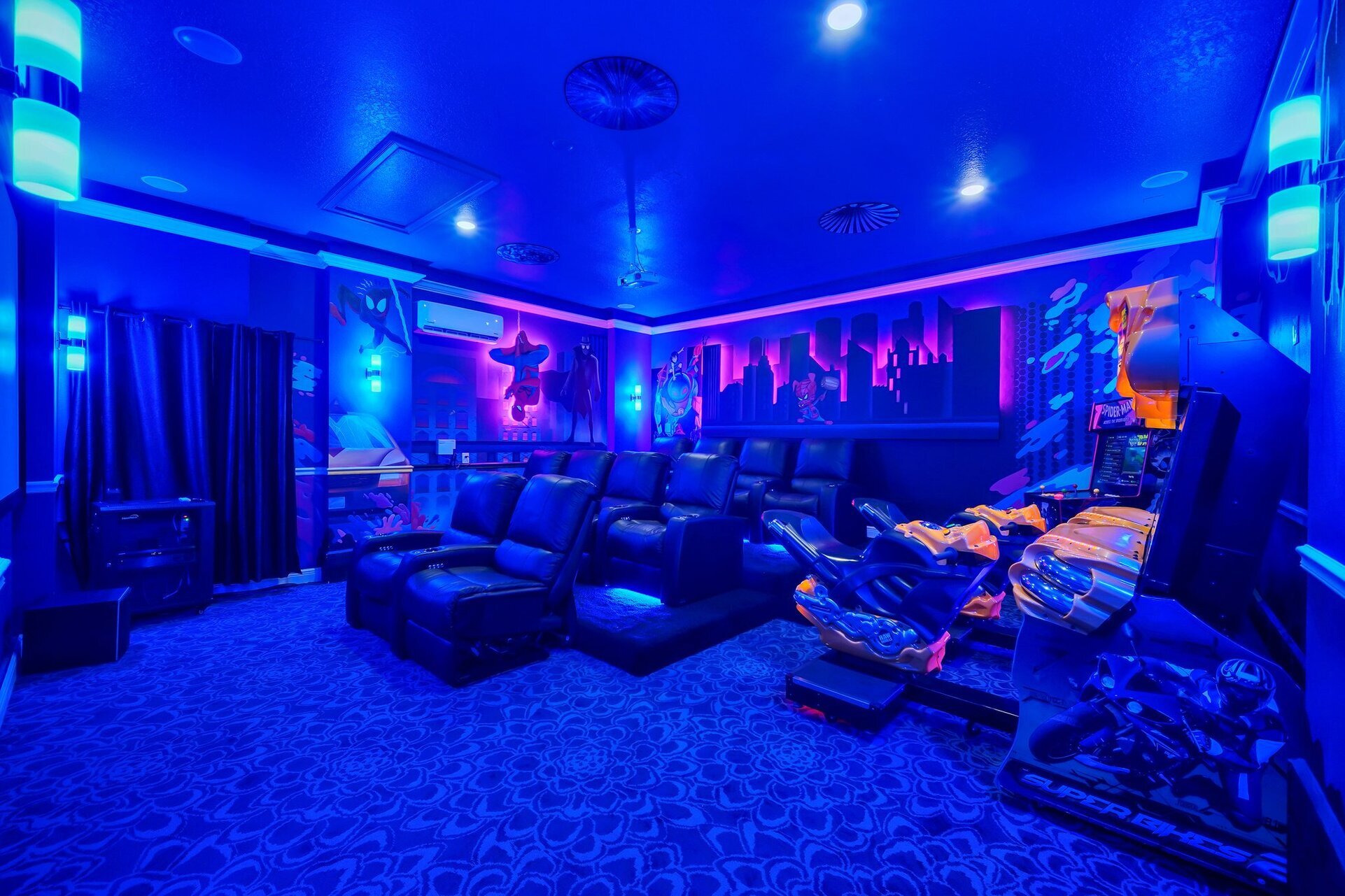 Cinematic luxury in our inviting theater room, where plush seating awaits to ensure your movie nights are nothing short of unforgettable.