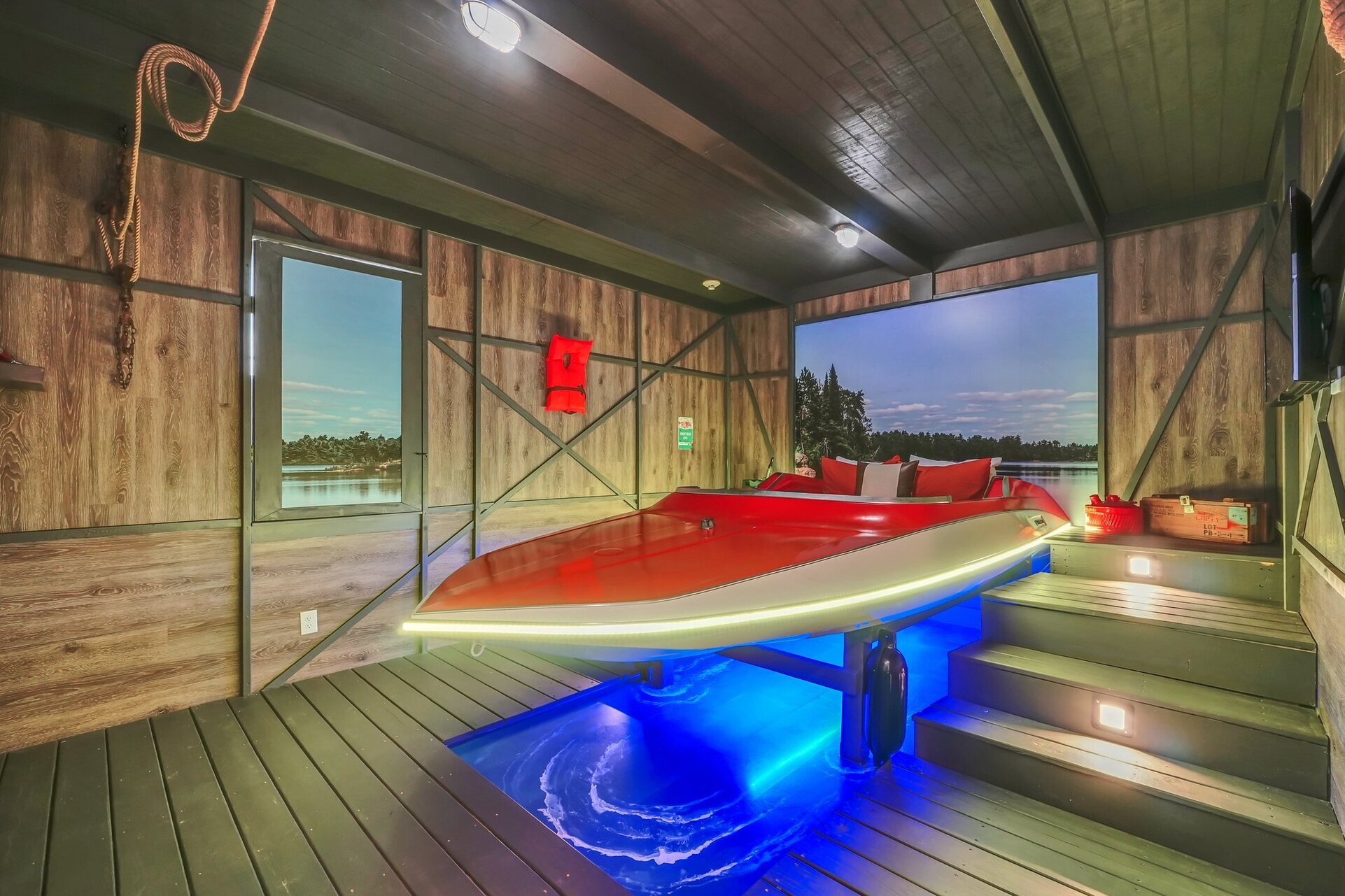 This custom-built jetski-themed bedroom is ideal for guests of all ages
