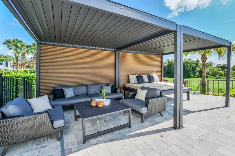 The lanai area provides exceptional privacy, with nature all around creating a tranquil setting for relaxation by the pool