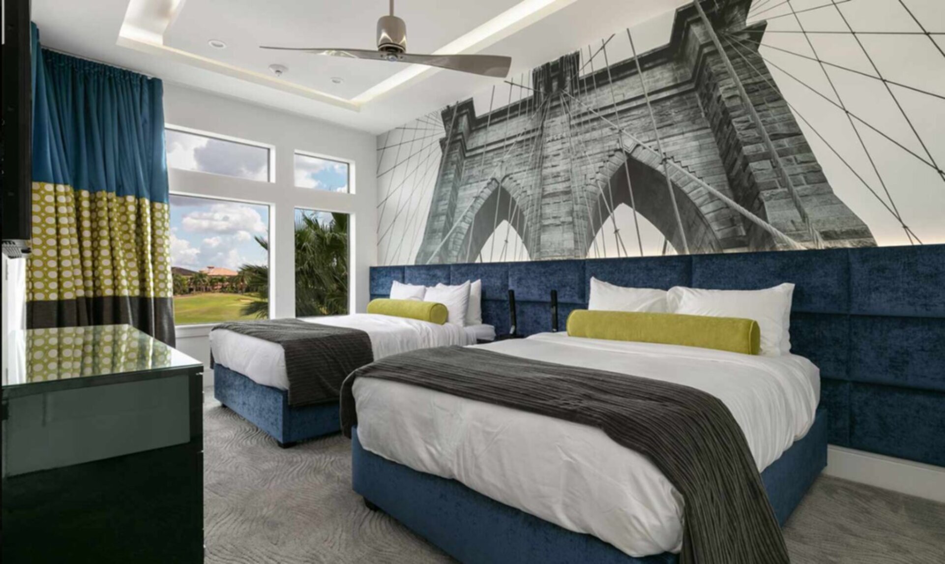 Bedroom 7 with Two Queen Memory Foam Beds, 60 inch TV, door to second floor balcony
