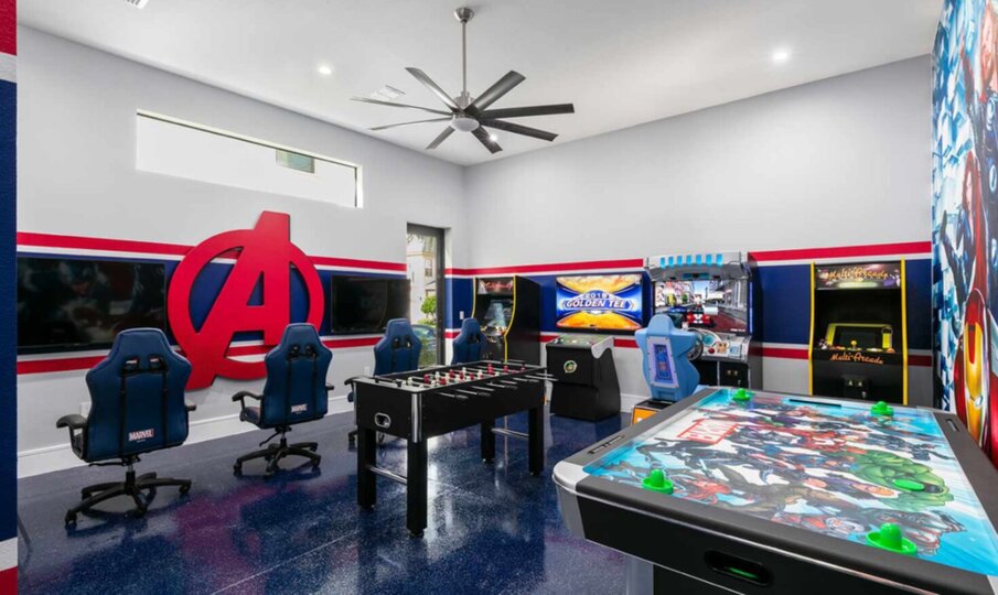 Arcade Room with Xbox and Playstation Gaming Areas