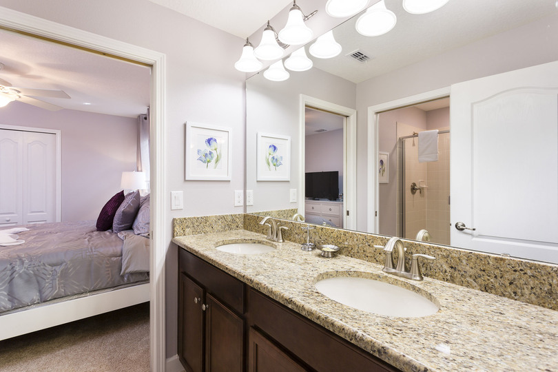 The Jack and Jill bathroom is shared between two bedrooms
