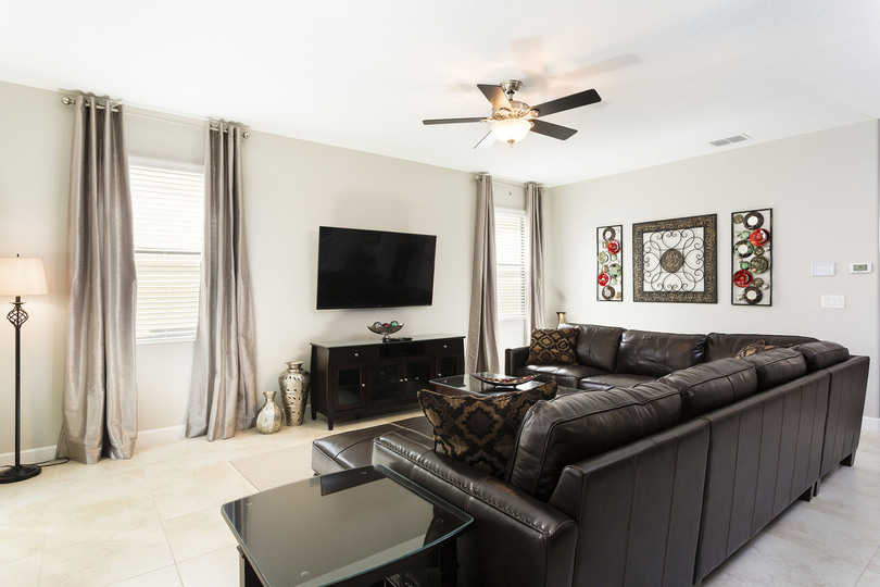 The whole family can gather together on this plush sectional and watch a favorite movie on the flatscreen TV