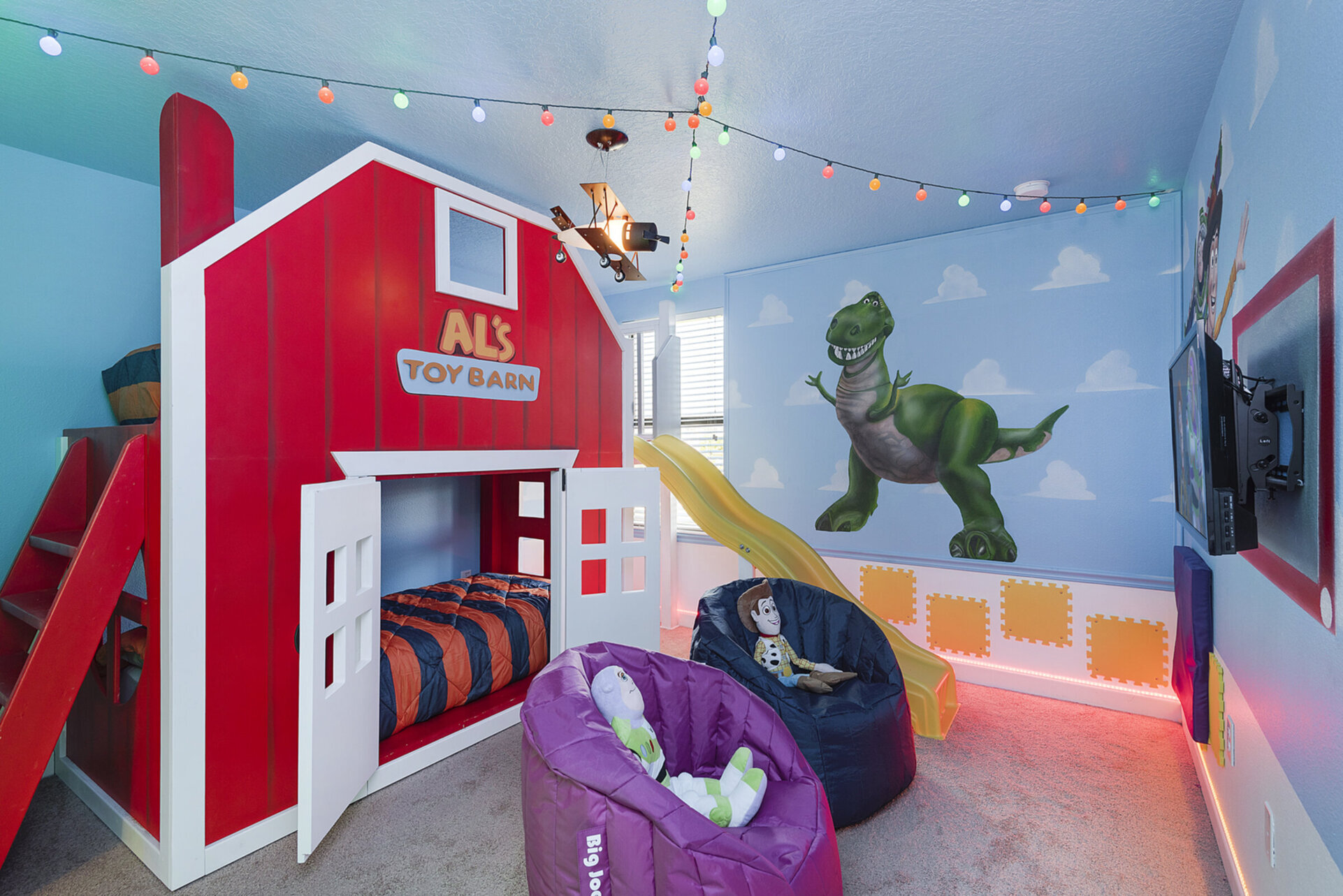 Custom built twin bunk beds with a slide