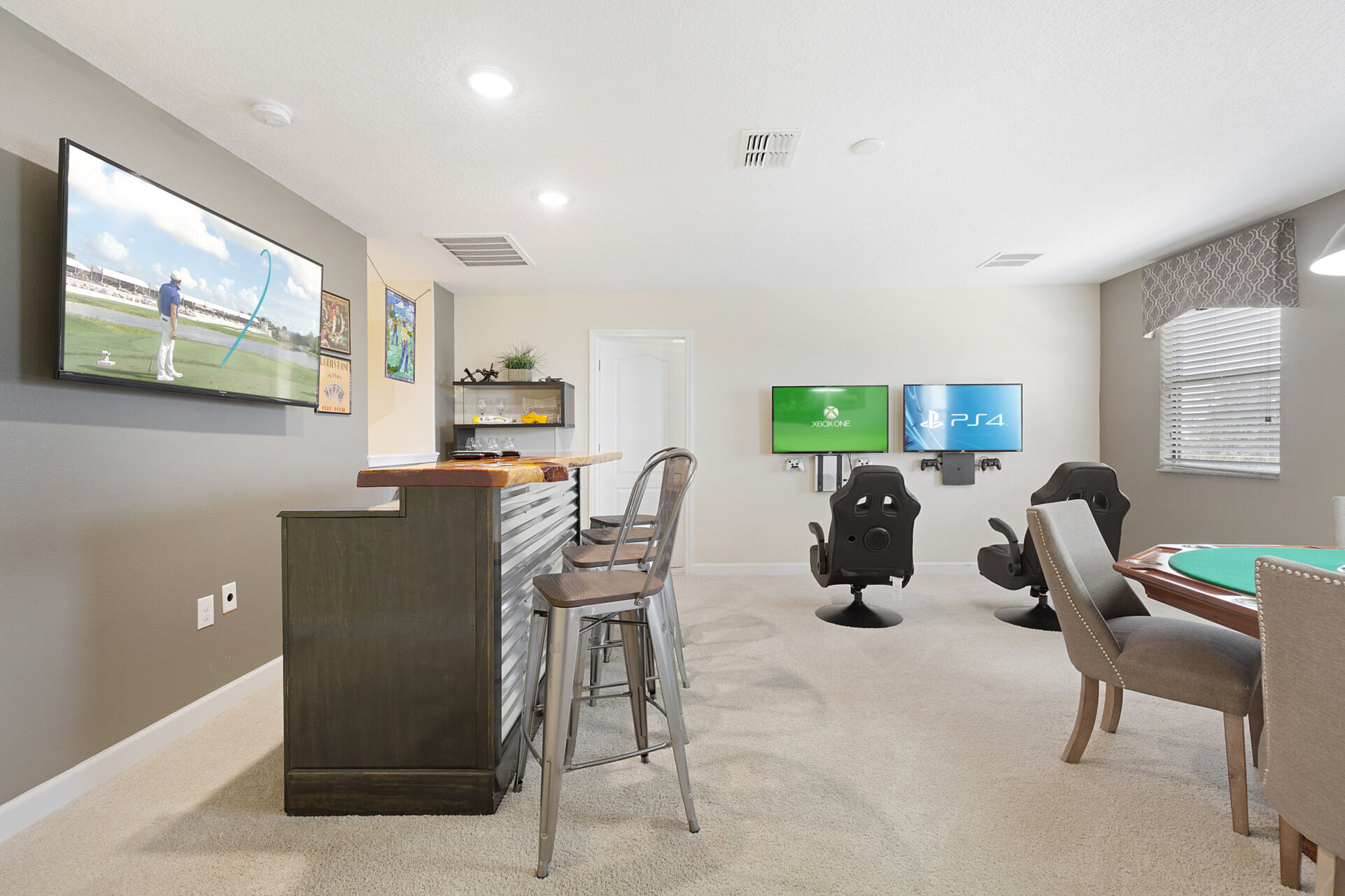 Located upstairs, the loft game room is great for entertaining the whole family