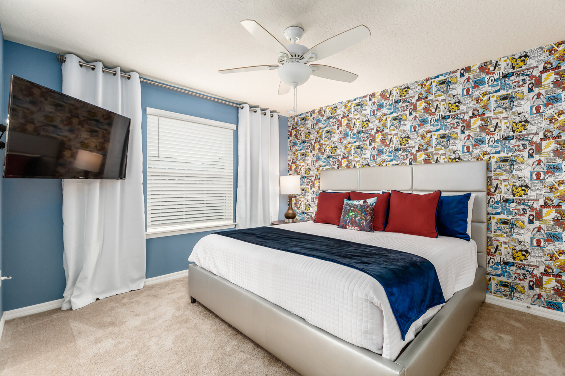 Slumber in a bedroom inspired by your favorite superheroes