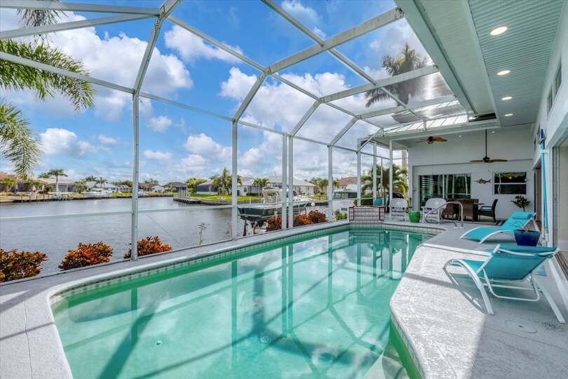 Sparkling saltwater pool overlooking the canal