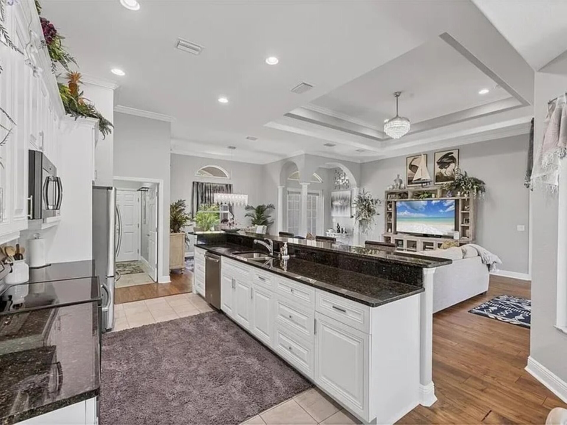 Bright, fully-equipped kitchen with lots of countertop and storage space