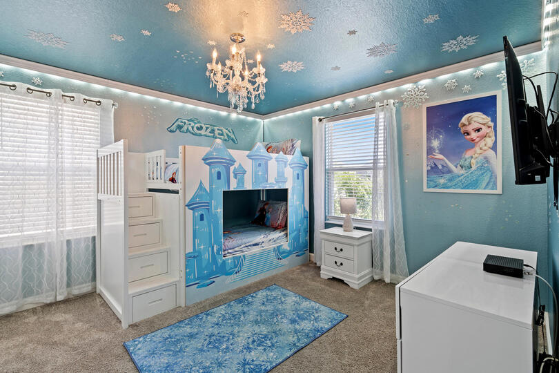 Twin/Twin Bunk Bedroom 4 Upstairs 50" Roku TV Frozen Theme