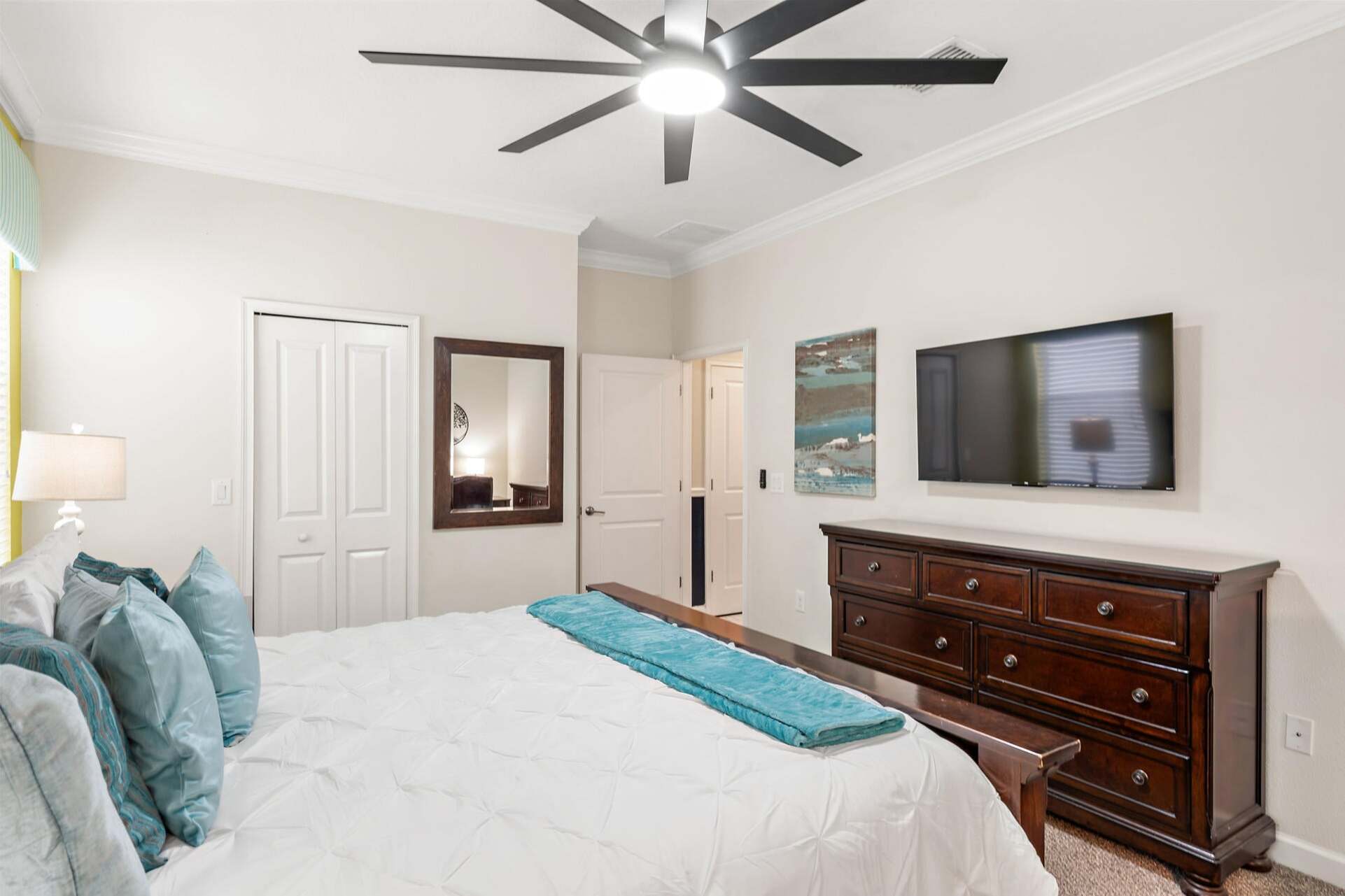 Master King Bedroom 1 Downstairs Attached Bathroom 50" Roku TV