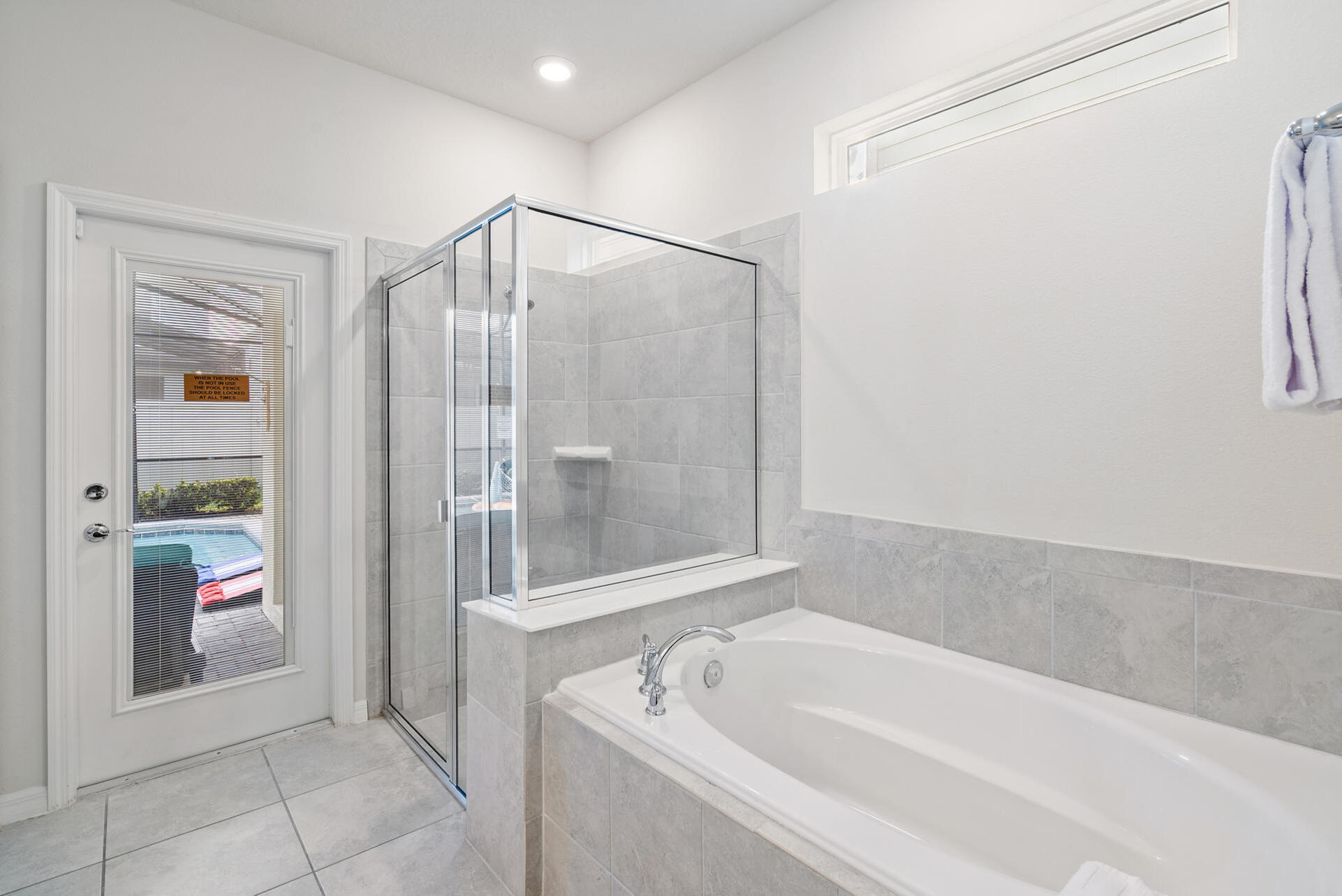 Master King Bathroom 1 Downstairs Tub & Shower Door To Pool