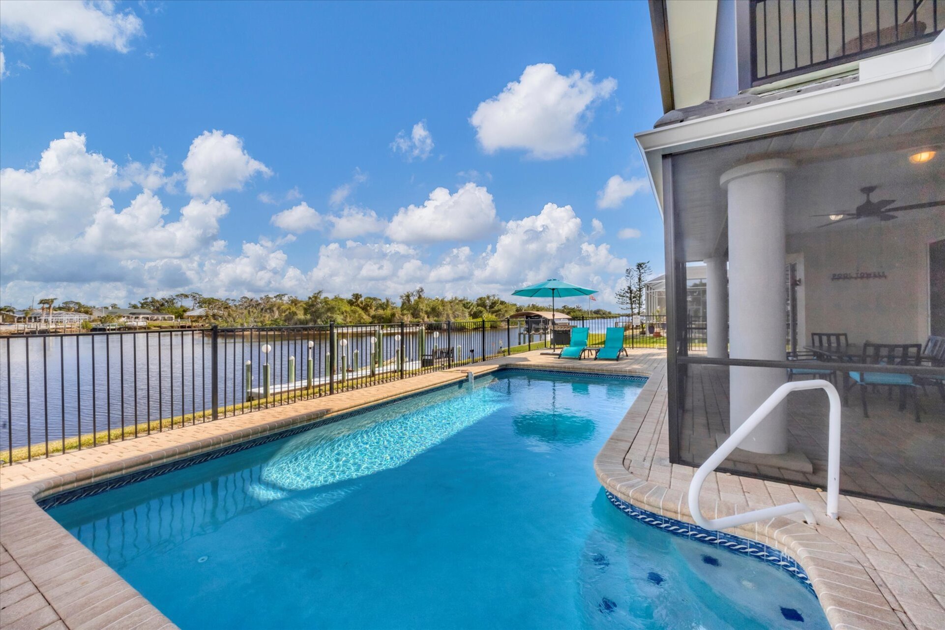Sparkling pool overlooking the water